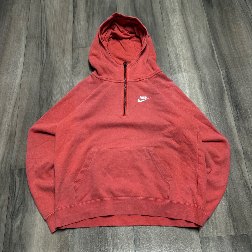 Nike Sportswear Quarter Zip Hoodie Salmon Pink Big Logo Pullover Small 1321